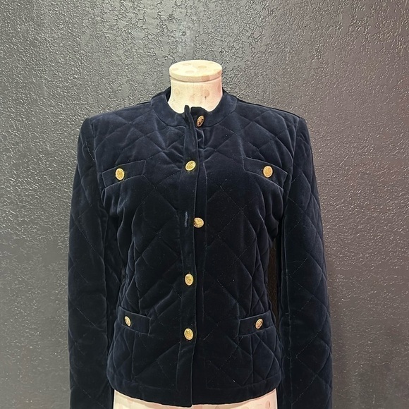 JH COLLECTIBLES Navy Blue/Gold Quilted Velvet Jacket Size 4 - Picture 3 of 7